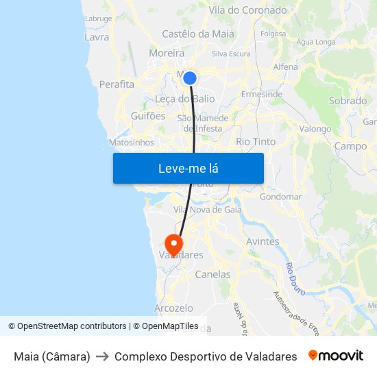 Maia (Câmara) to Complexo Desportivo de Valadares map