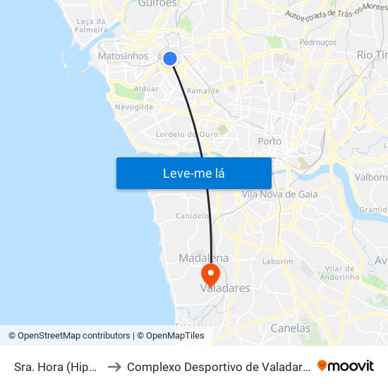 Sra. Hora (Hiper) to Complexo Desportivo de Valadares map