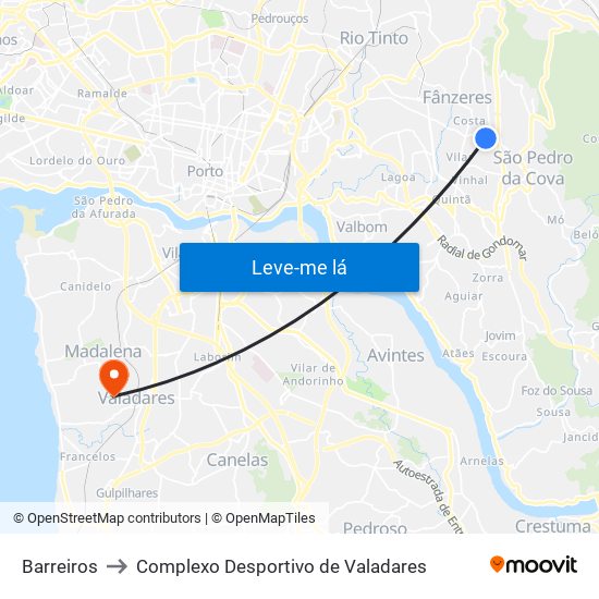 Barreiros to Complexo Desportivo de Valadares map