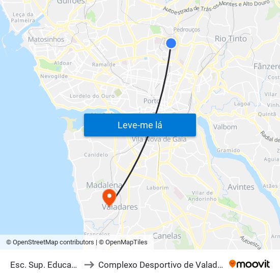 Esc. Sup. Educação to Complexo Desportivo de Valadares map