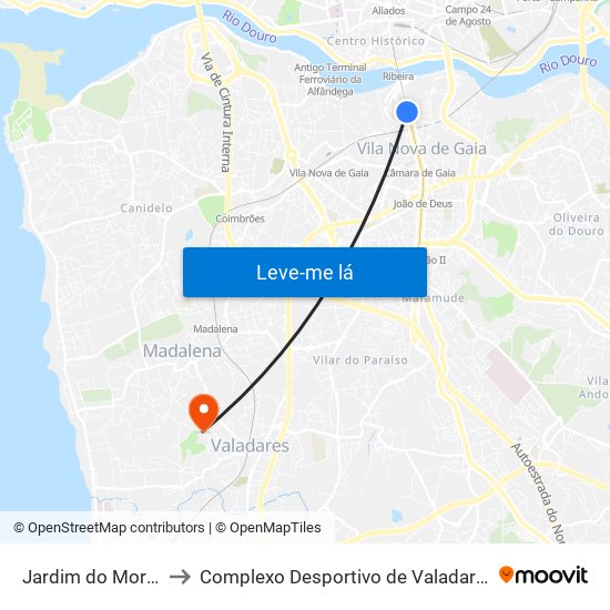 Jardim do Morro to Complexo Desportivo de Valadares map