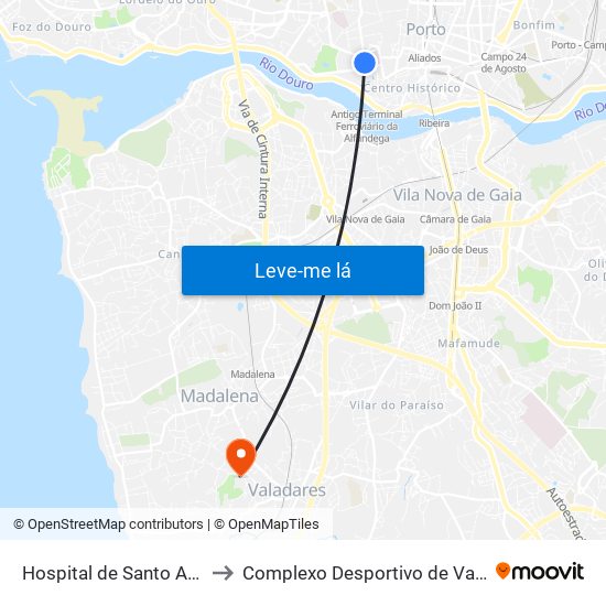 Hospital de Santo António to Complexo Desportivo de Valadares map