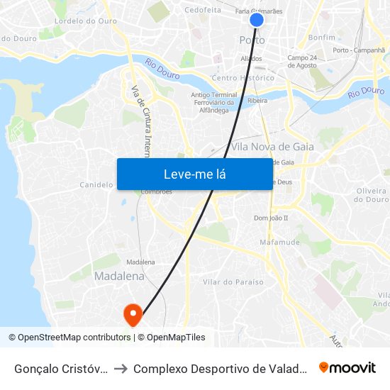 Gonçalo Cristóvão to Complexo Desportivo de Valadares map
