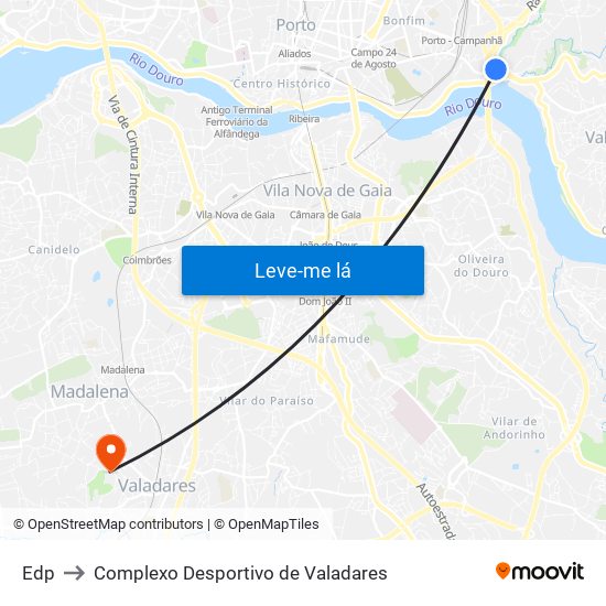 Edp to Complexo Desportivo de Valadares map