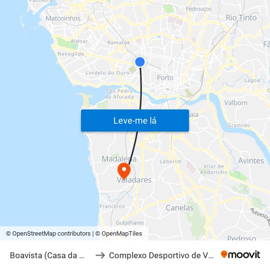 Boavista (Casa da Música) to Complexo Desportivo de Valadares map