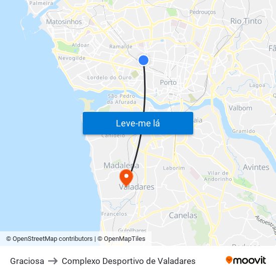 Graciosa to Complexo Desportivo de Valadares map