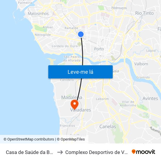 Casa de Saúde da Boavista to Complexo Desportivo de Valadares map