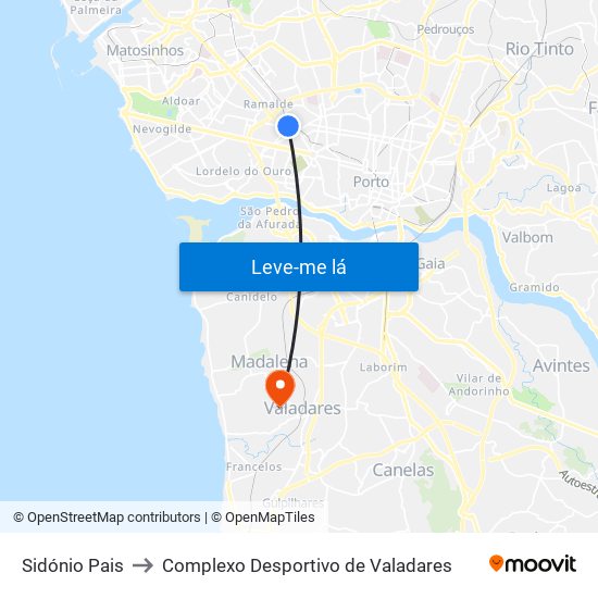 Sidónio Pais to Complexo Desportivo de Valadares map