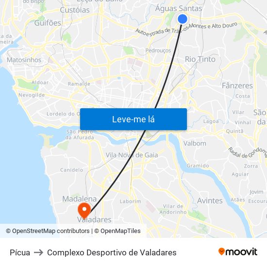 Pícua to Complexo Desportivo de Valadares map