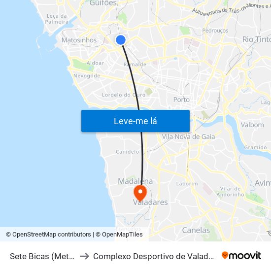 Sete Bicas (Metro) to Complexo Desportivo de Valadares map