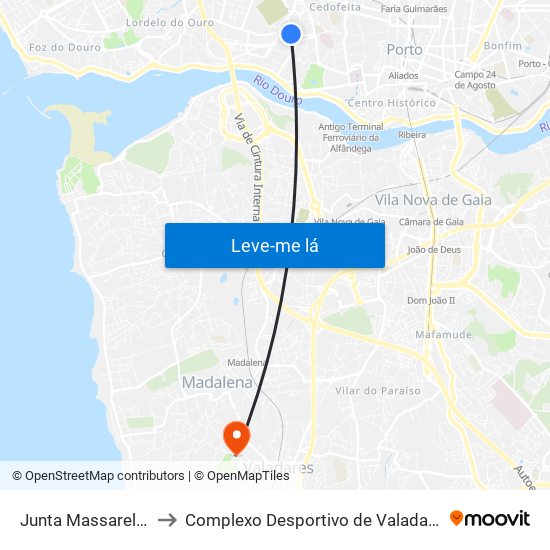 Junta Massarelos to Complexo Desportivo de Valadares map