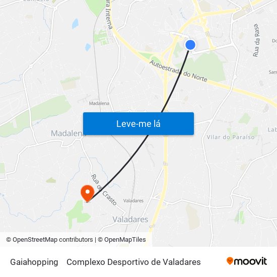 Gaiahopping to Complexo Desportivo de Valadares map