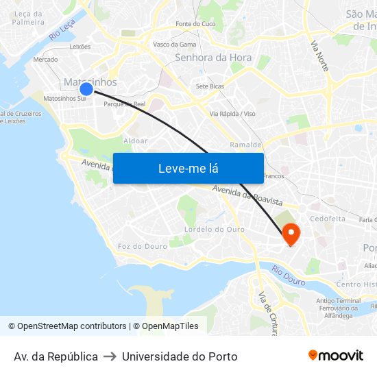 Av. da República to Universidade do Porto map