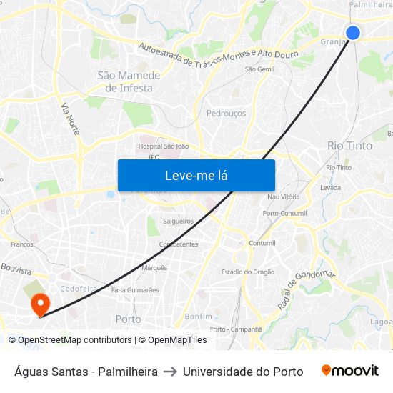 Águas Santas - Palmilheira to Universidade do Porto map