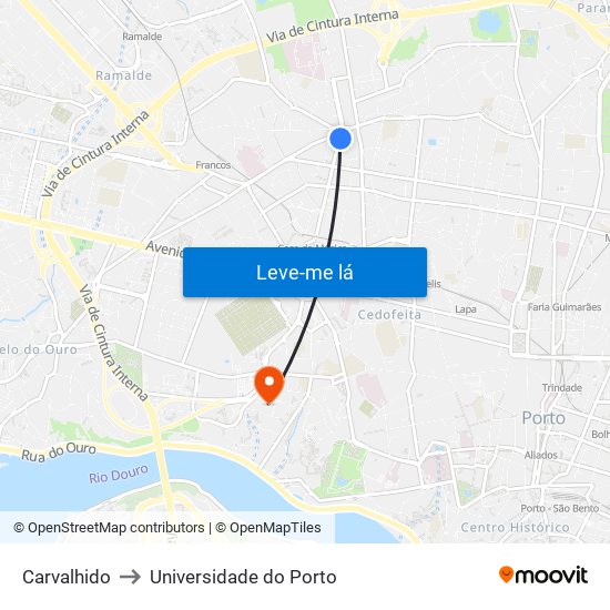 Carvalhido to Universidade do Porto map