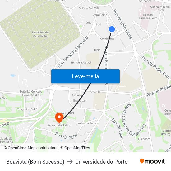 Boavista (Bom Sucesso) to Universidade do Porto map