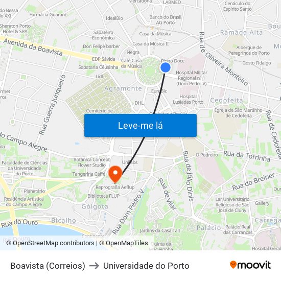 Boavista (Correios) to Universidade do Porto map