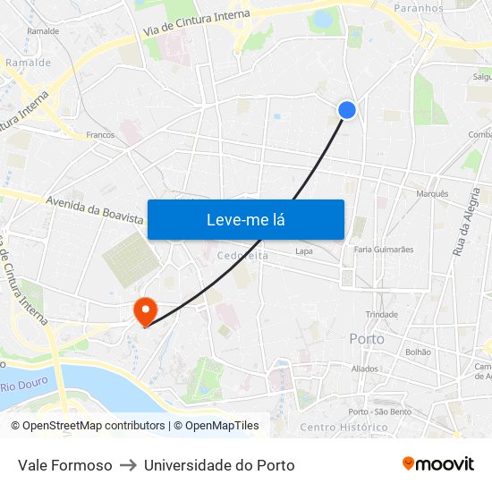 Vale Formoso to Universidade do Porto map