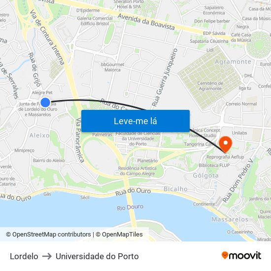 Lordelo to Universidade do Porto map