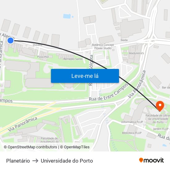 Planetário to Universidade do Porto map