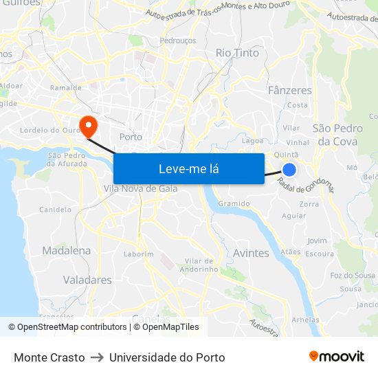 Monte Crasto to Universidade do Porto map