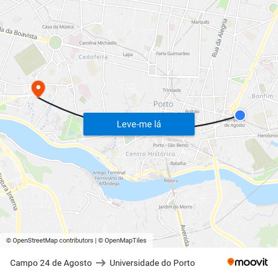 Campo 24 de Agosto to Universidade do Porto map