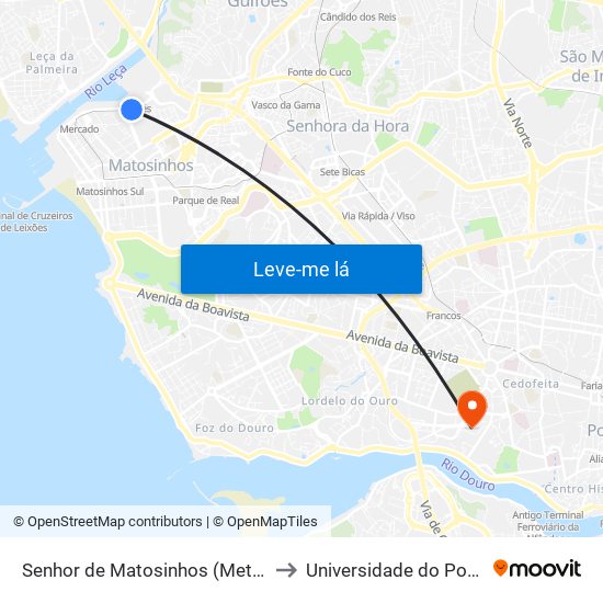 Senhor de Matosinhos (Metro) to Universidade do Porto map