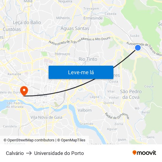 Calvário to Universidade do Porto map