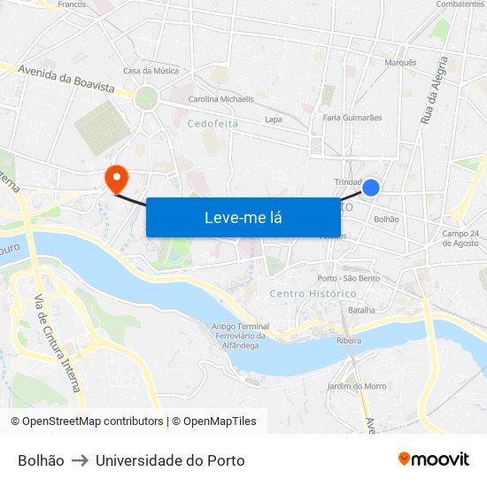 Bolhão to Universidade do Porto map