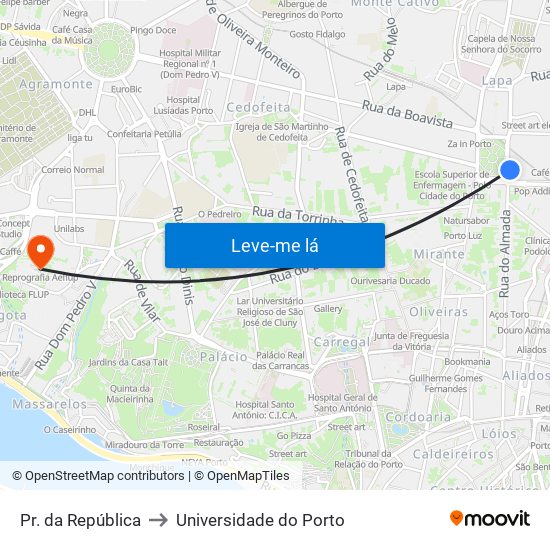 Pr. da República to Universidade do Porto map