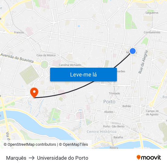 Marquês to Universidade do Porto map