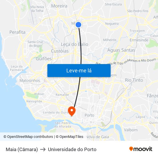 Maia (Câmara) to Universidade do Porto map