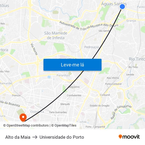 Alto da Maia to Universidade do Porto map