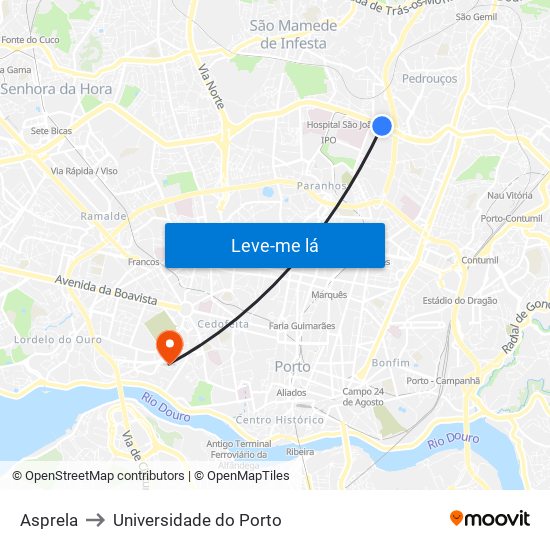 Asprela to Universidade do Porto map