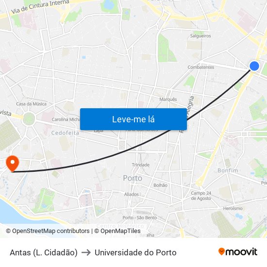 Antas (L. Cidadão) to Universidade do Porto map