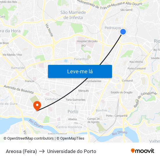 Areosa (Feira) to Universidade do Porto map