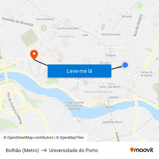 Bolhão (Metro) to Universidade do Porto map