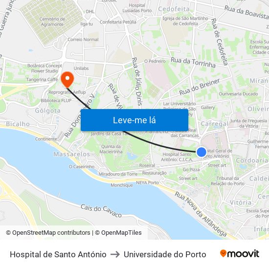 Hospital de Santo António to Universidade do Porto map