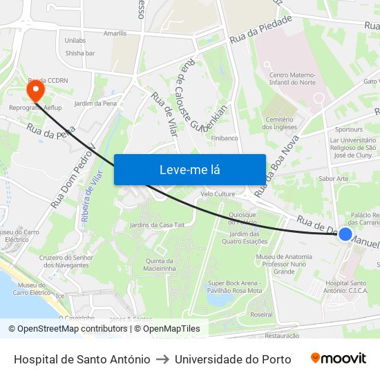 Hospital de Santo António to Universidade do Porto map