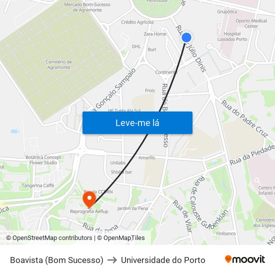 Boavista (Bom Sucesso) to Universidade do Porto map