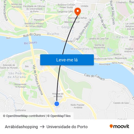 Arrábidashopping to Universidade do Porto map