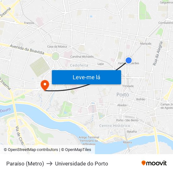 Paraíso (Metro) to Universidade do Porto map