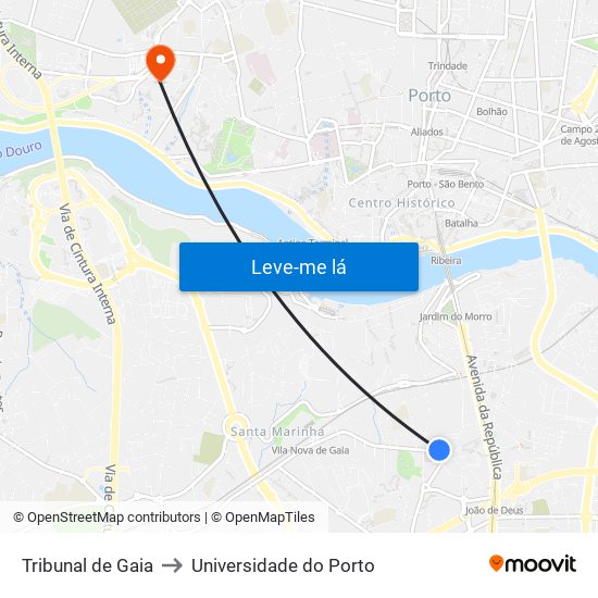 Tribunal de Gaia to Universidade do Porto map