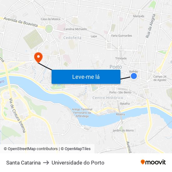 Santa Catarina to Universidade do Porto map