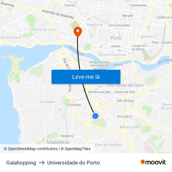 Gaiahopping to Universidade do Porto map