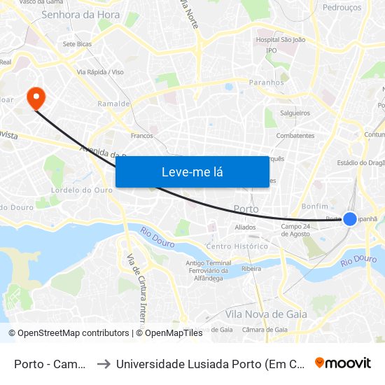 Porto - Campanhã to Universidade Lusiada Porto (Em Construção) map