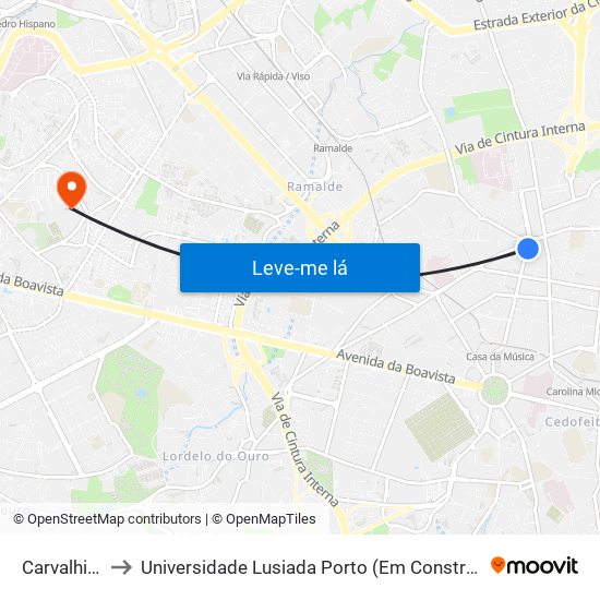 Carvalhido to Universidade Lusiada Porto (Em Construção) map