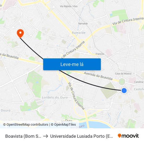 Boavista (Bom Sucesso) to Universidade Lusiada Porto (Em Construção) map