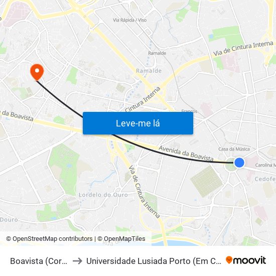 Boavista (Correios) to Universidade Lusiada Porto (Em Construção) map