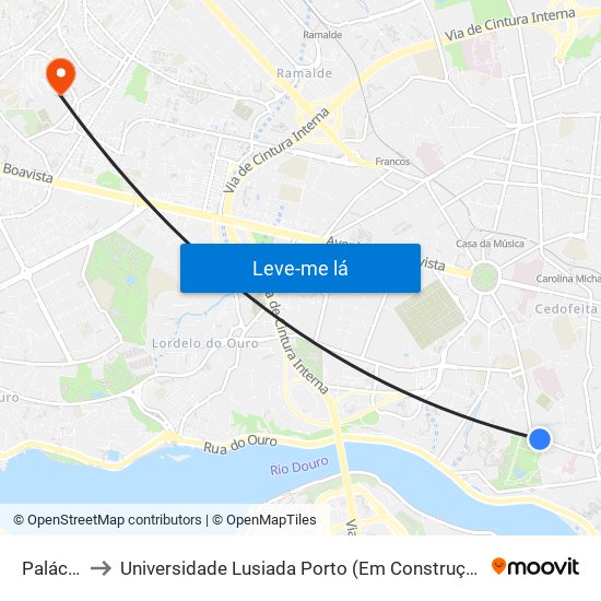 Palácio to Universidade Lusiada Porto (Em Construção) map